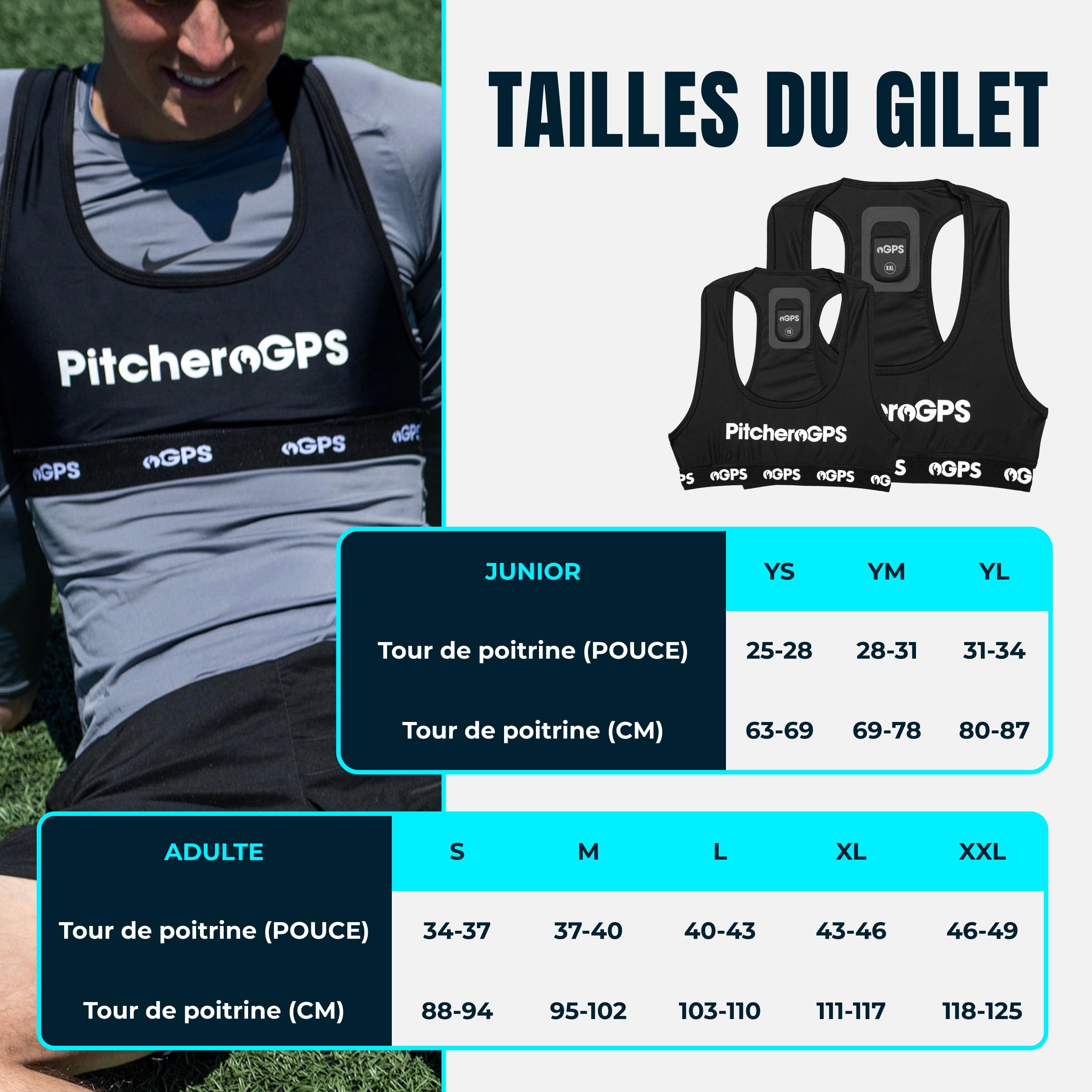 Ensemble de Suivi d'activité Sportive, Gilet de Suivi de Sport GPS et abonnement de 60 Jours Inclus, équipement d'entraînement de Football (Junior L)