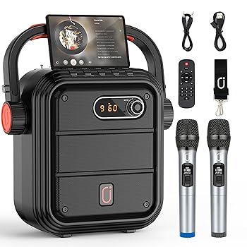 JYX Karaoke Machine with 2 UHF Wireless Microphones, Black