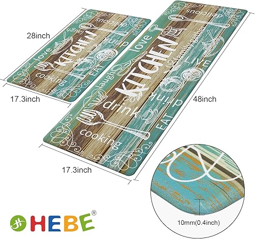 Miniatura 43 de HEBE - Juego de 2 alfombrillas de cocina antifatiga, impermeables, antideslizantes, cómodas, resistentes, de pie, de espuma de PVC, acolchadas, 17 x