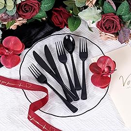 Supernal 300 Pieces Black Plastic Silverware Disposable Cutlery Black Disposable Silverware Heavy Duty Plastic Cutlery Set 100 Forks 100 Knives 100 Spoons for Wedding Party Supplies Everyday Use