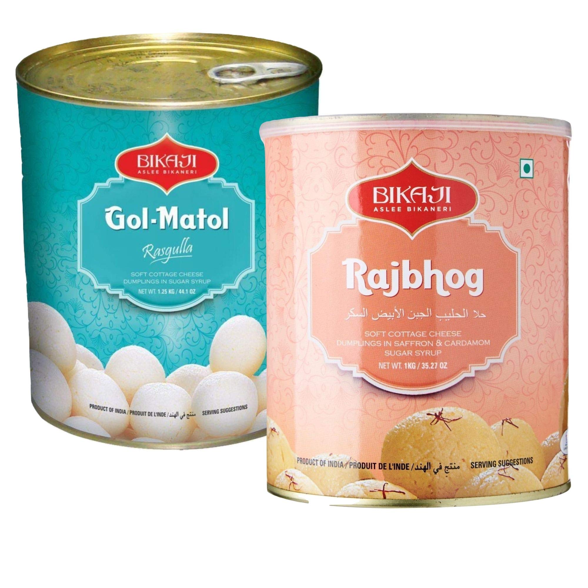 Bikaji Aslee Bikaneri Indian Traditional Sweets Combo Rasgulla and Rajbhog Tin Packs (1.25 Kg) Pack of 2