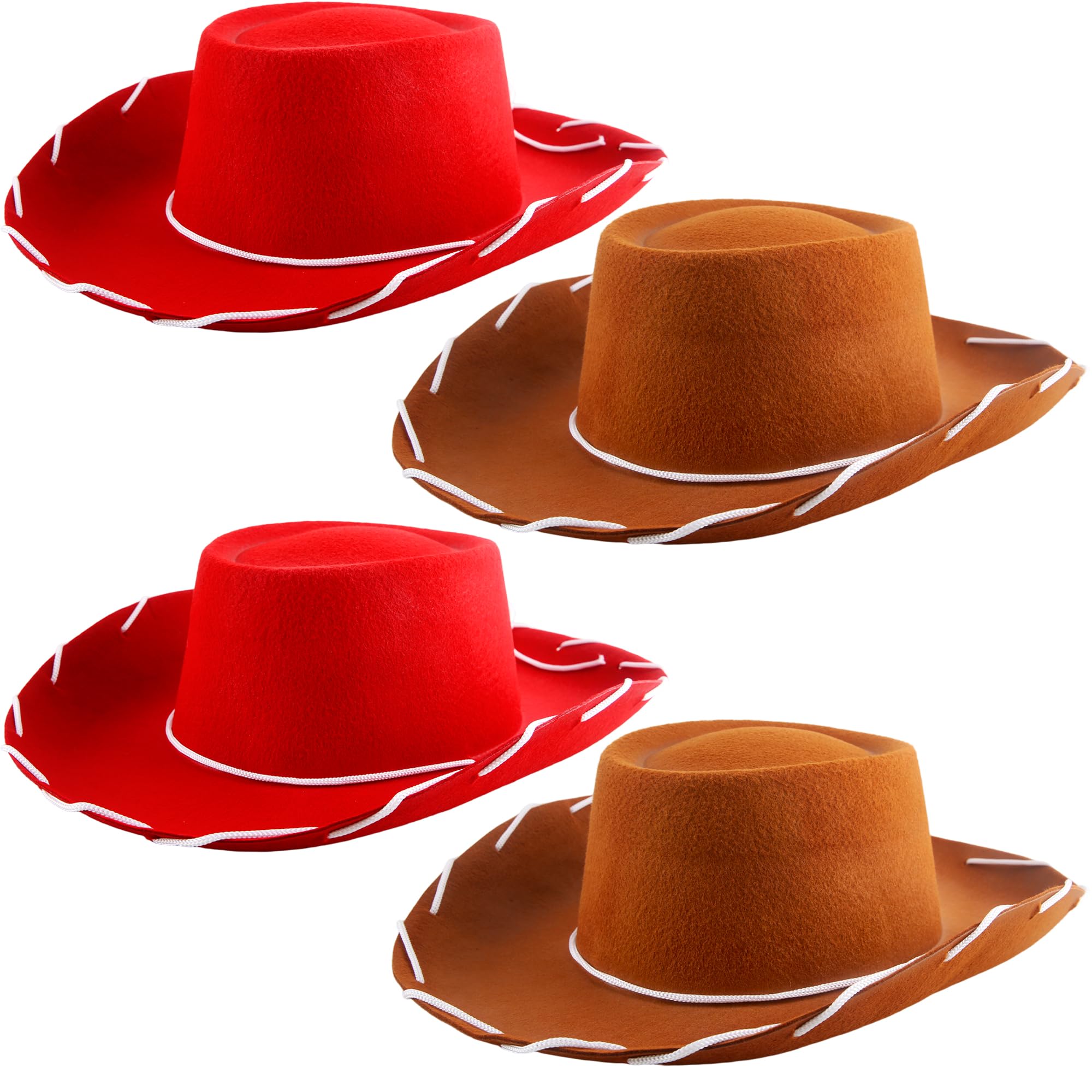 SGBETTER 4 Pcs Adult Cowboy Hats Felt Cowgirl Hat Wide Brim Western Hat Rodeo Hats for Men Women
