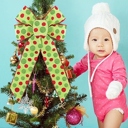 Miniatura 6 de 12 lazos grandes de elfo de Navidad de 9 x 16 pulgadas, lazos decorativos para colgar de Navidad, puntos con purpurina, adorno de Navidad, regalo de