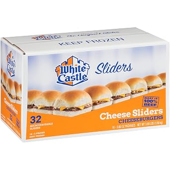 Gourmet Kitchn White Castle Cheese Sliders | Frozen Cheeseburger Sliders - 2 Boxes (3.66oz. 32 ct. Each) Total 64 Cheese Sliders