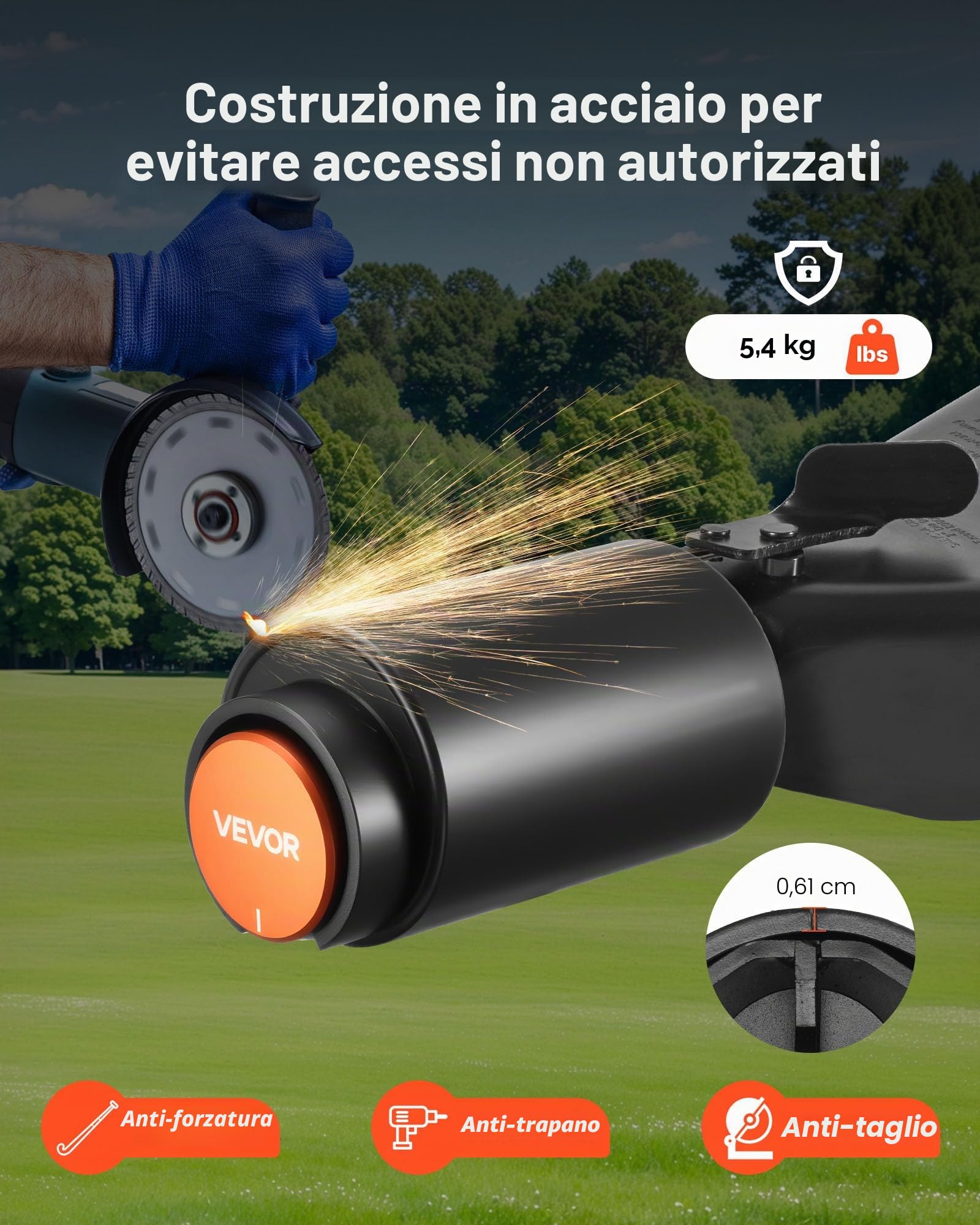 VEVOR Lucchetto per Rimorchio, Adatto per Attacchi da 50,6 e 58,6 mm, Lucchetto per Gancio di Traino Robusto con 3 Chiavi, Protegge Le Catene di Sicurezza, Resistente allo Scasso e alla Corrosione