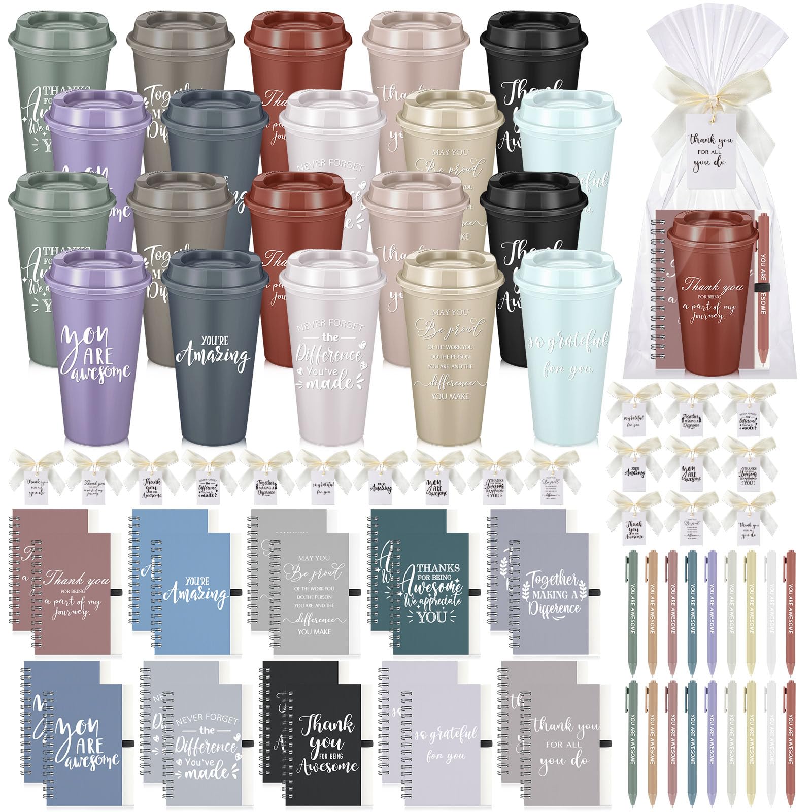 Juego de regalo de agradecimiento para empleados con vasos de 16 oz cuadernos y bolígrafos