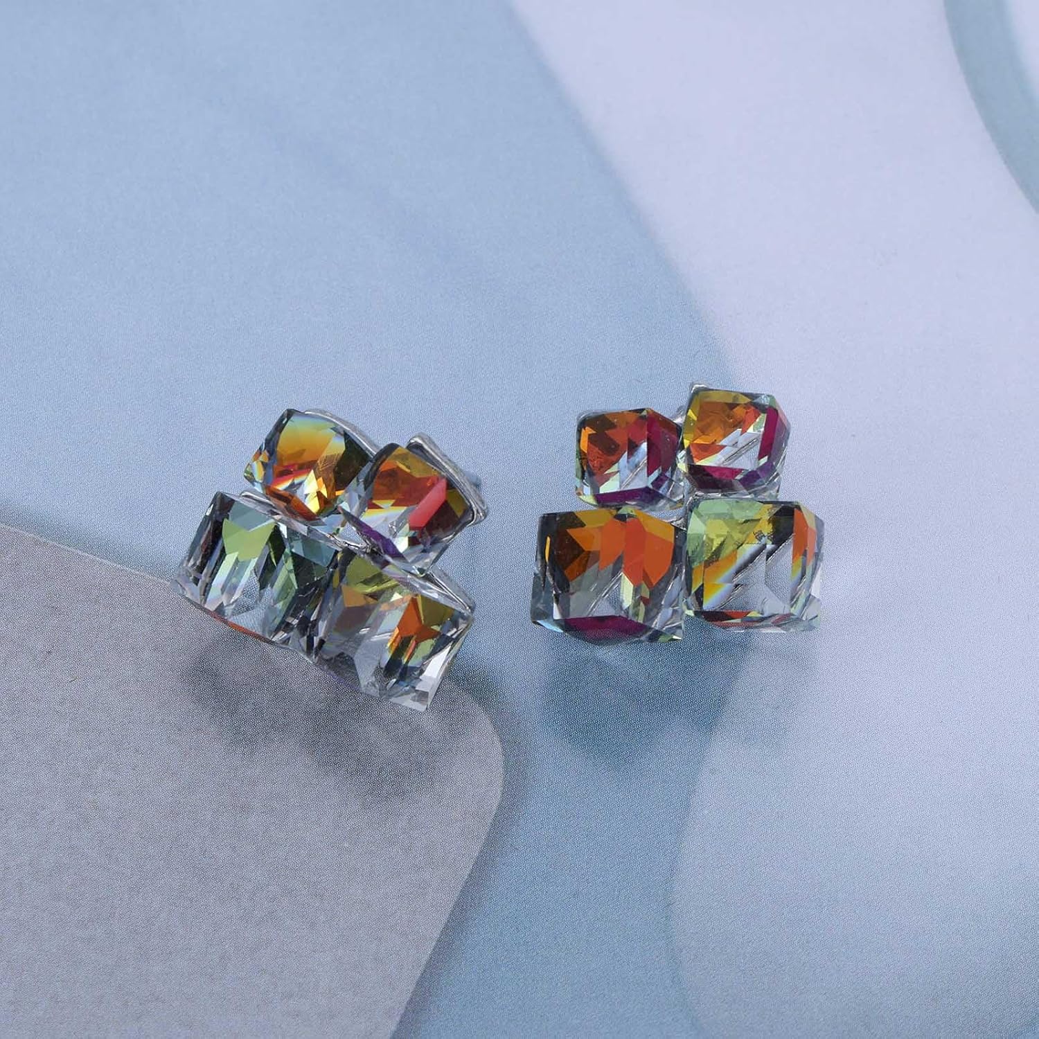 Vintage Crystal Square Earrings Boho Rhinestone Aurora Earrings Rhinestone Square Earrings Cz Statemrnt Stud Earrings for Women - Image 3
