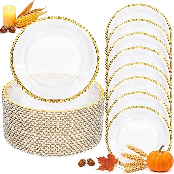 ejonirinjonir 20 Gold Trim Clear Charger Plates For Banquet Dinners 13