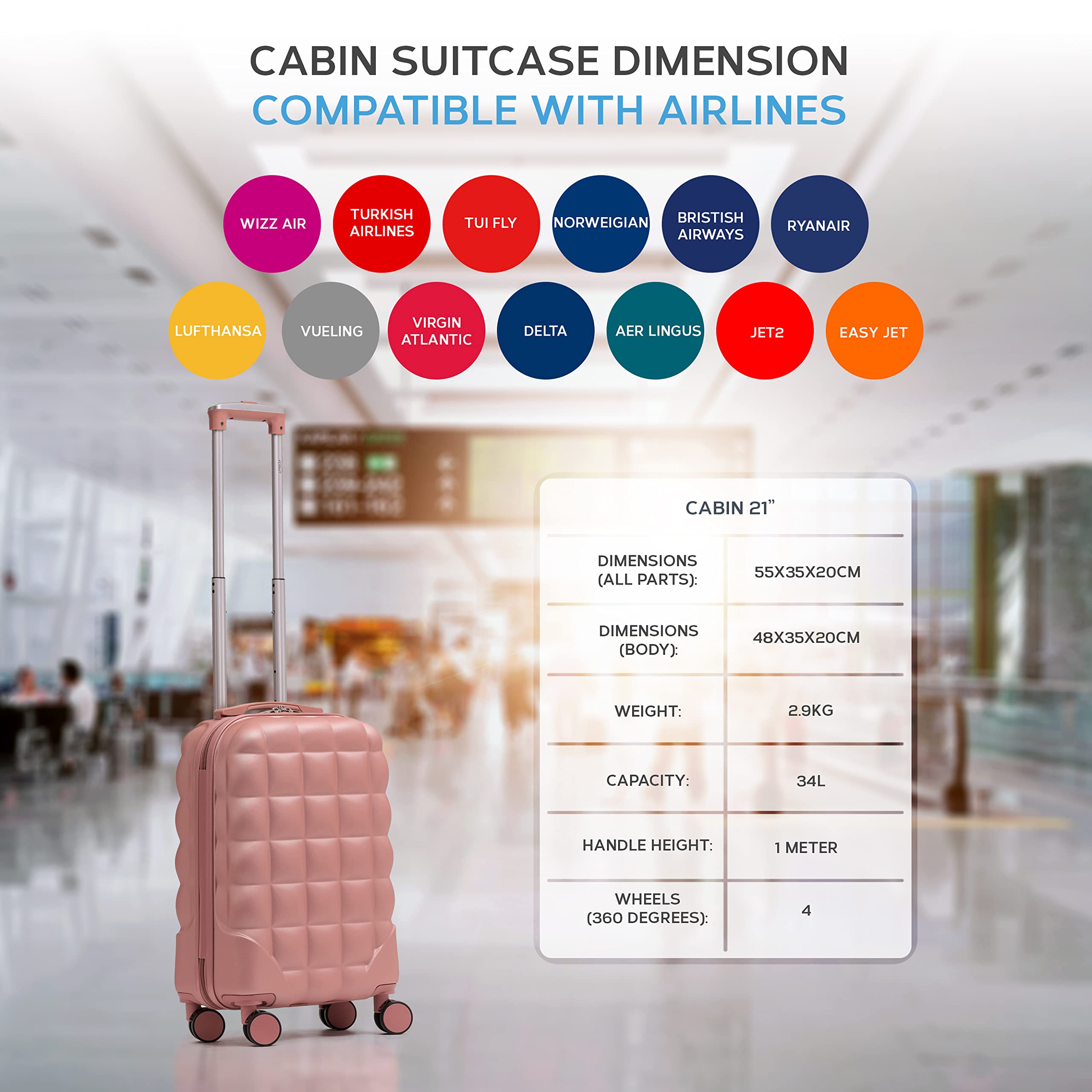 Flight Knight Bubble Suitcase Ryanair easyJet Jet2 Approved 8 Wheel Hardcase Suitcases Cabin or Medium & Large Check-in Sizes