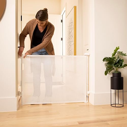 Miniatura 7 de Cumbor Paquete de 2 puertas retráctiles para bebés para escaleras, puerta de malla para perros para la casa, puerta ancha para mascotas de 33