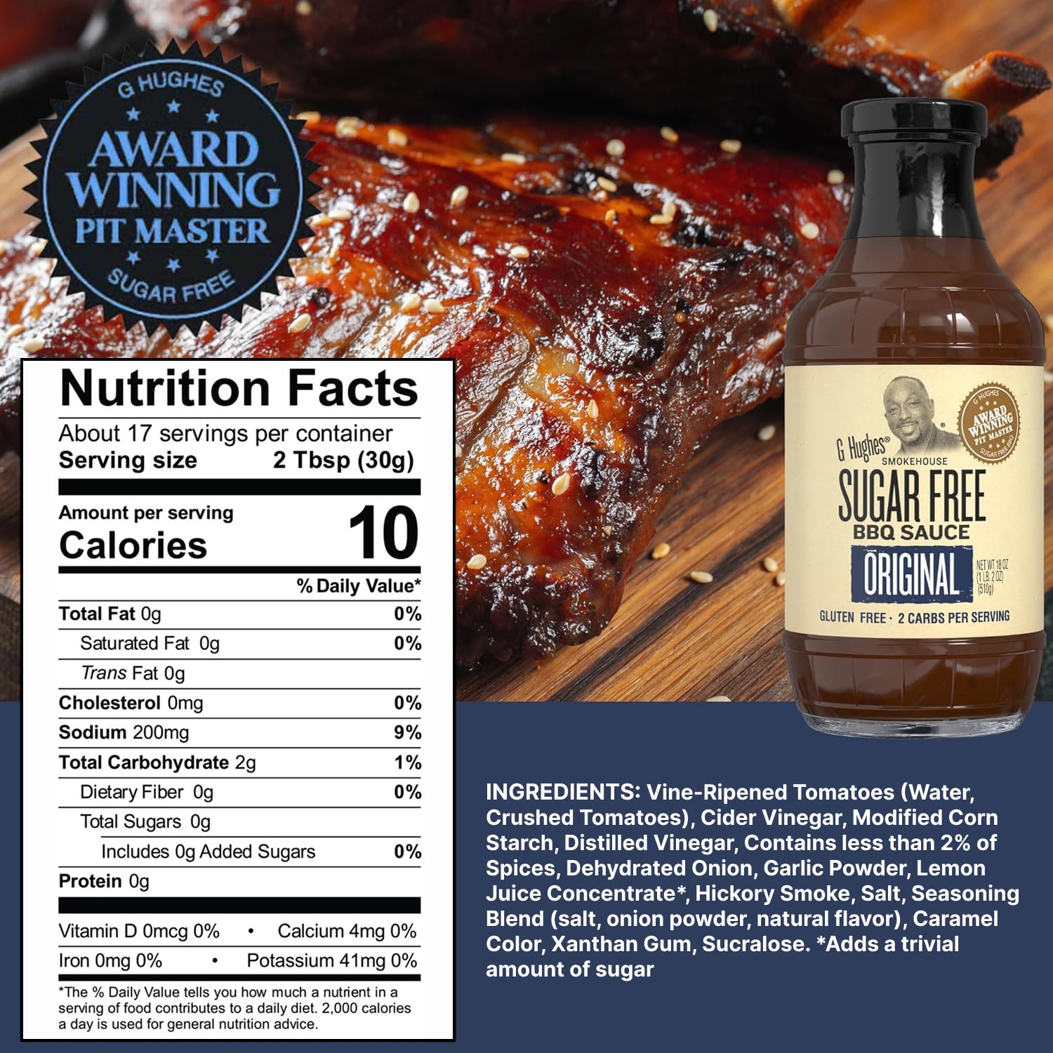 G Hughes Sugar Free BBQ Sauces, Hickory & Original Sugar Free Barbecue Sauces - No Sugar BBQ Sauce, Gluten Free Barbecue Sauce - 18 oz (Pack of 2)