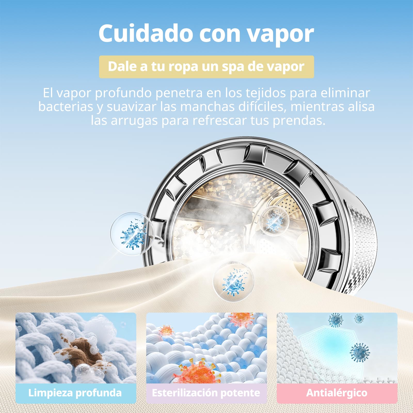 COMFEE' CFP03EW100W-HL Lavadora 10 kg de carga, Clase A -10%, Cuidado con vapor, Motor BLDC, Aprobada por Woolmark, Panel táctil, blanco — view 5