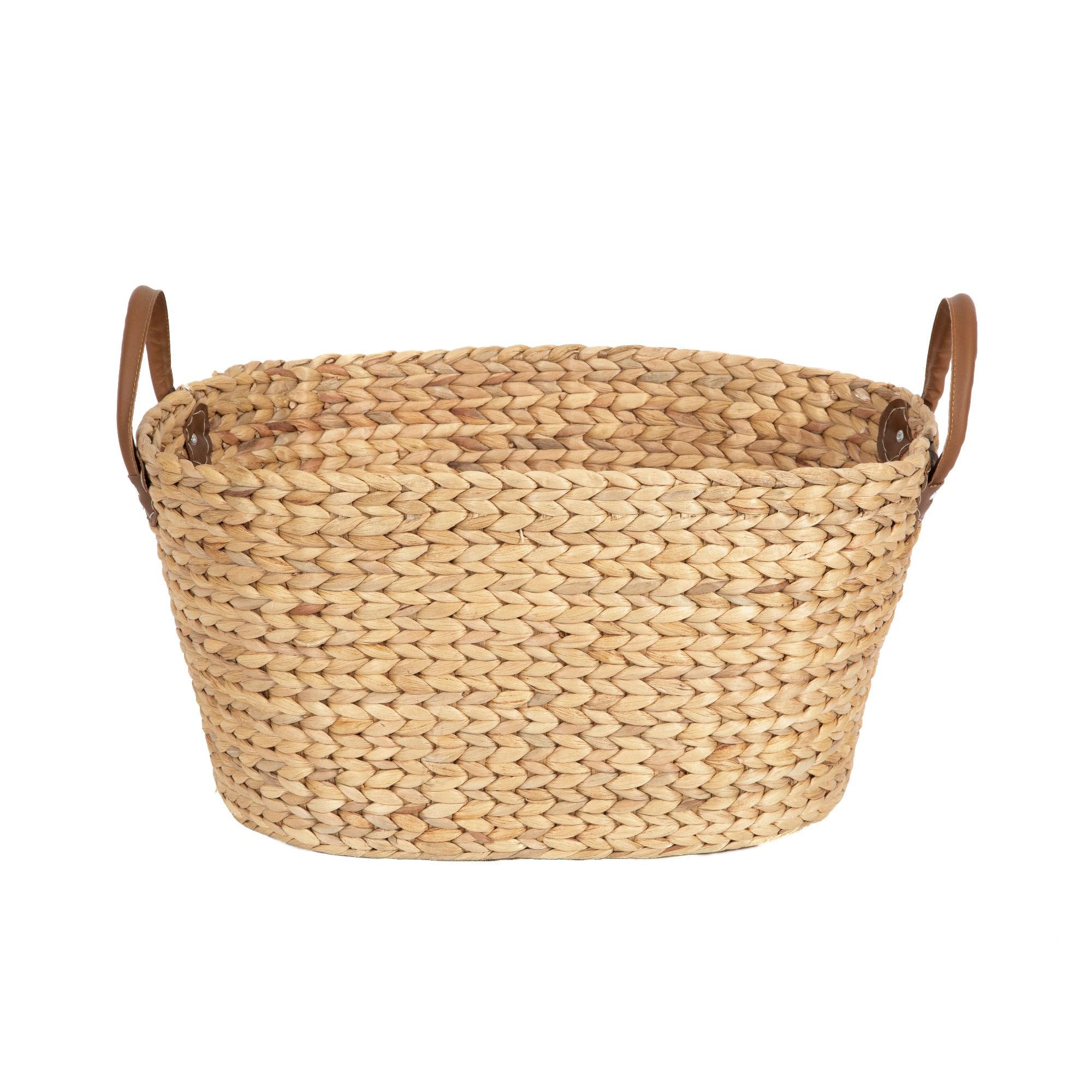 Cesta de almacenaje de Jacinto de agua trenzado a mano, Forma oval, Color: Madera clara, Dim. 60 x 45 x Al. 37 cm, RAN6826