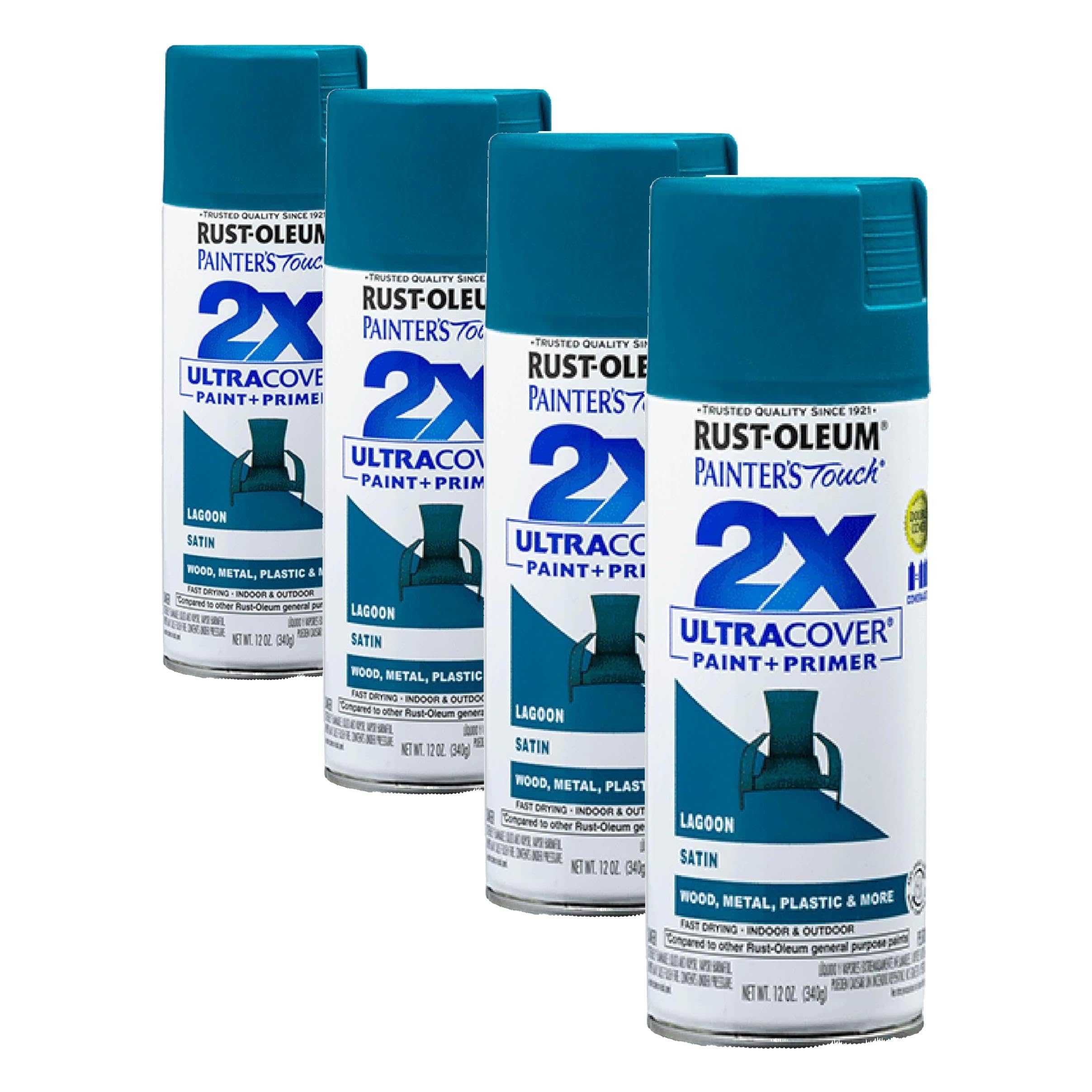 Rust-Oleum 334074 Painter's Touch 2X Ultra Cover Spray Paint, 12 oz, Satin Lagoon (Pack of 4)