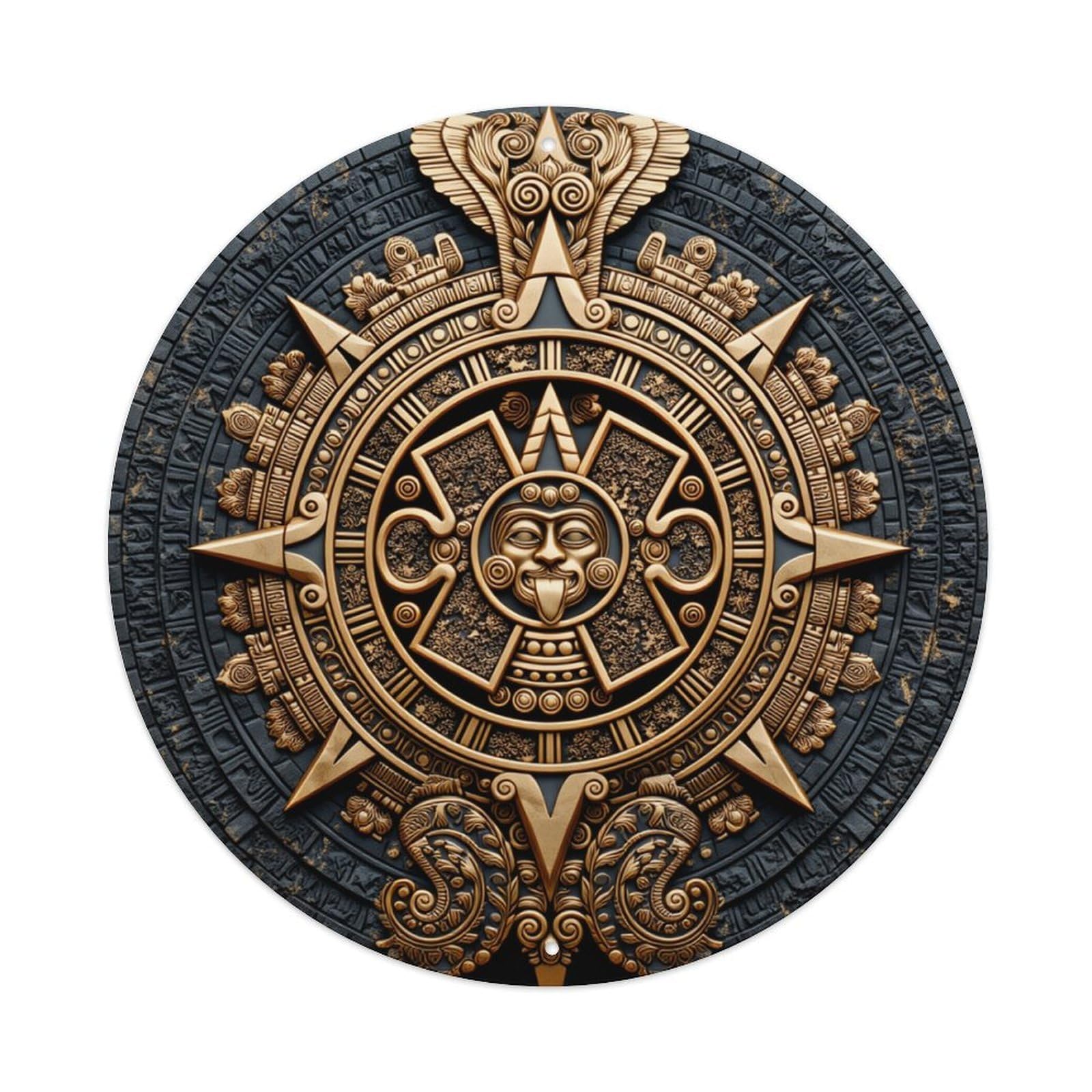 Aztec Calendar Design Pattern Round Tin Sign Retro Metal Sign for Cafe Bar Pub Home Game Room Gym Club Wall Decoration Vintage Metal Poster 8x8 Inch