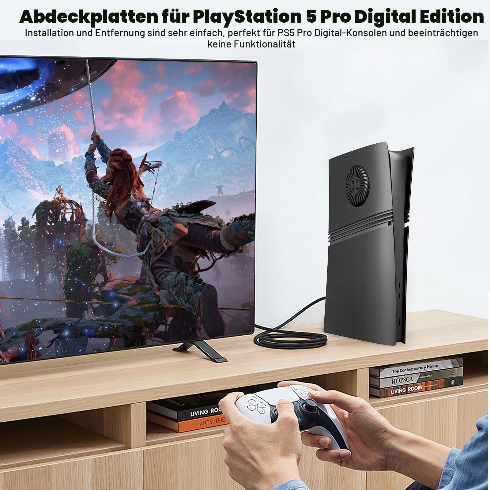 Faceplates für PS5 Pro Digital Edition, PS5 Pro Cover mit Kühlungsöffnung, ABS Anti-Scratch staubdicht Ersatz Seitenplatten Platte Case Shell für PlayStation 5 Pro Digital, Schwarz