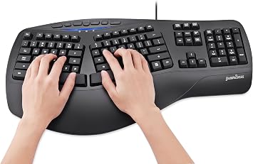 Perixx PERIBOARD-312 Ergonomic Backlit Keyboard - Wired USB with 2 Hubs - Natural Split Design - White LED - Black