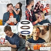 Vista 5 de RANKEEF - Pulsera de ojo de tigre para hombre, elástica, ajustable, cuentas de vidrio color negro, 516 de pulgada