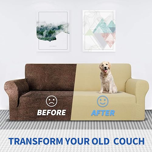 Miniatura 4 de MAXIJIN Fundas de sofá para sofá de 3 cojines, funda elástica de 1 pieza, protector de muebles con parte inferior elástica para niños y perros