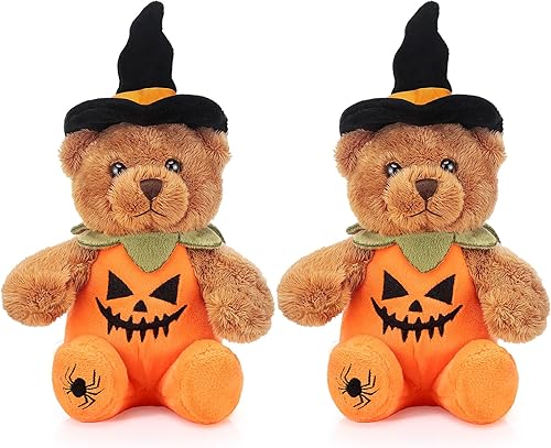 Miniatura 8 de HyDren 2 piezas de oso de Halloween de animales de peluche suaves en disfraz temático de Halloween, lindo juego de peluche para niños y niñas,