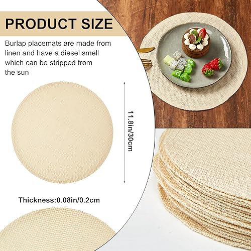 Miniatura 9 de Yunlly Juego de 48 manteles individuales redondos de arpillera a granel, círculos rústicos de arpillera, decoraciones de mesa de yute para granja,
