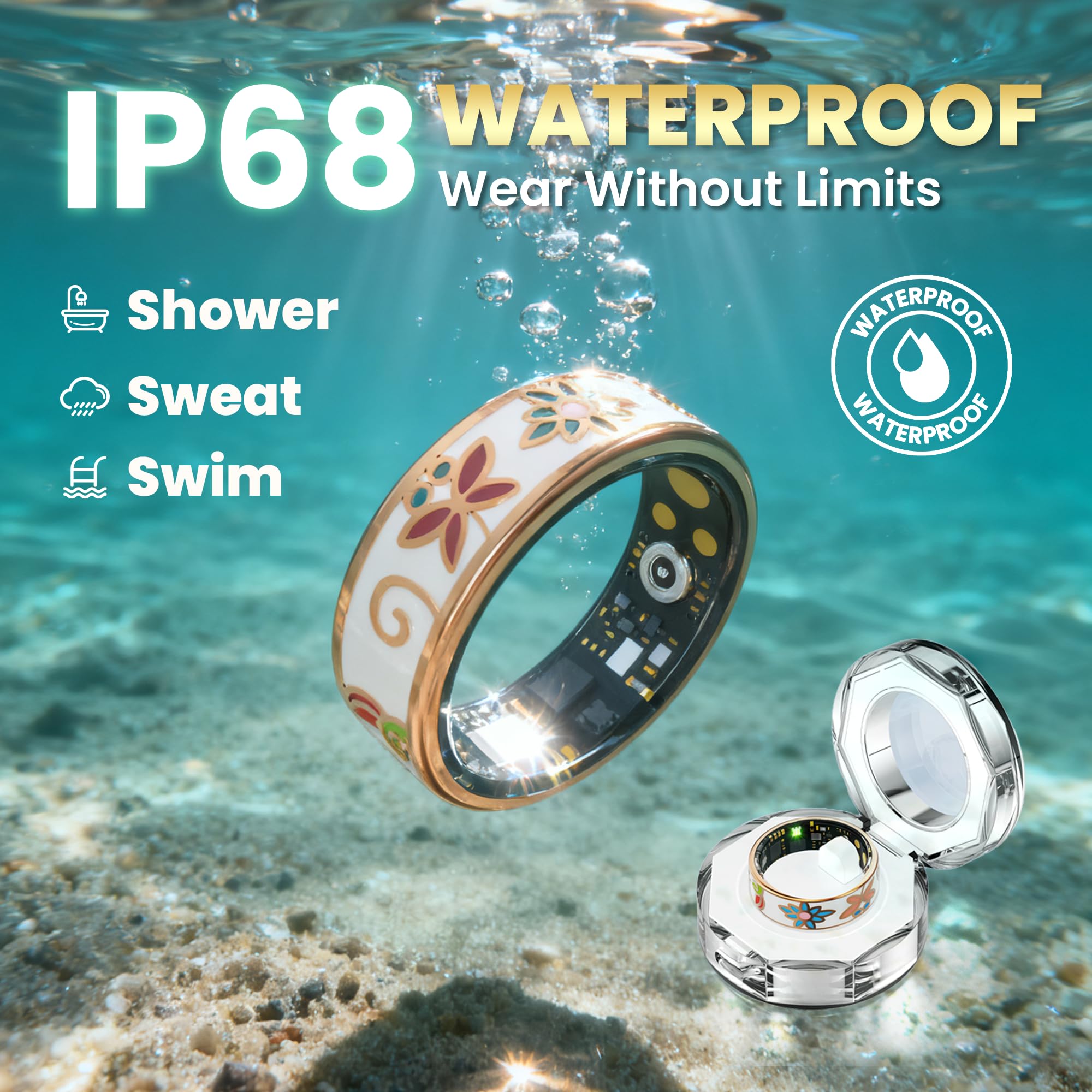 Enamel Craft Smart Ring for Women & Men - No Subscription Fee Fitness Tracker with Sleep Tracking, Heart Rate, SpO2 - IP68 Waterproof for iPhone Android - Activity Tracker, Remote Camera Size10