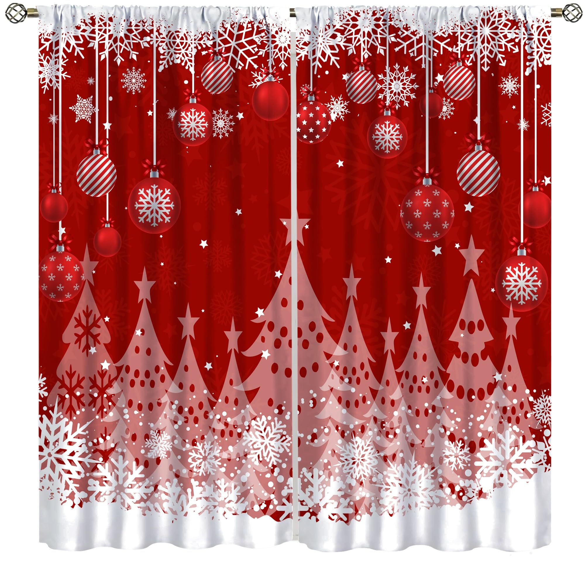ShiTingYu Christmas Curtains for Living Room Bedroom Kitchen Snowflakes Pine Window Treatments for Kids Girls Woman Teens Room Darkening Curtains Window Drapes 2 Panels Rod Pocket 63x63 Inch