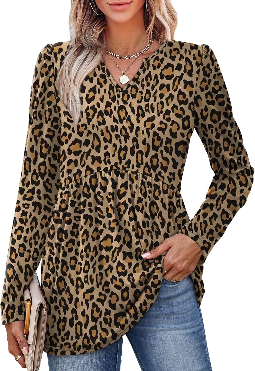 WIHOLL Womens Tops Long Sleeve Fall Shirts Babydoll Peplum Tops for Women V Neck Tunic Dressy Casual Blouses - Image 4