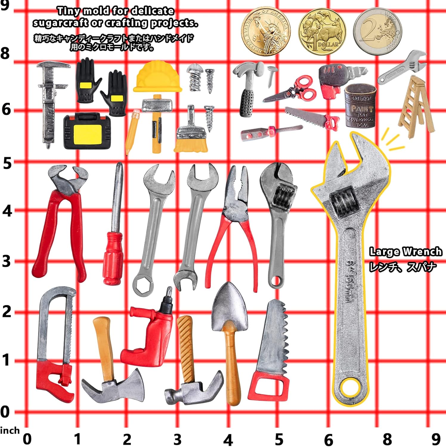 FUNSHOWCASE Construction Tools Fondant Silicone Molds Pack of 4 for Chocolate Candy Sugarcraft Cupcake Topper Cookie Decorating Epoxy Resin Soap Clay Wax Craft