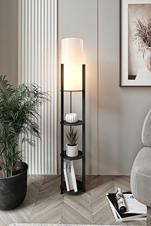 Radiente Yuvarlak Rafl  Lambader Madran Ceviz   135 cm Modern Zemin Lambas , 3 Rafl  Kitapl k Tasar ml , E27 Uyumlu, Aletsiz Kurulum, MDF G vde, Salon & Yatak Odas  Ayd nlatma [Enerji S n f  A]