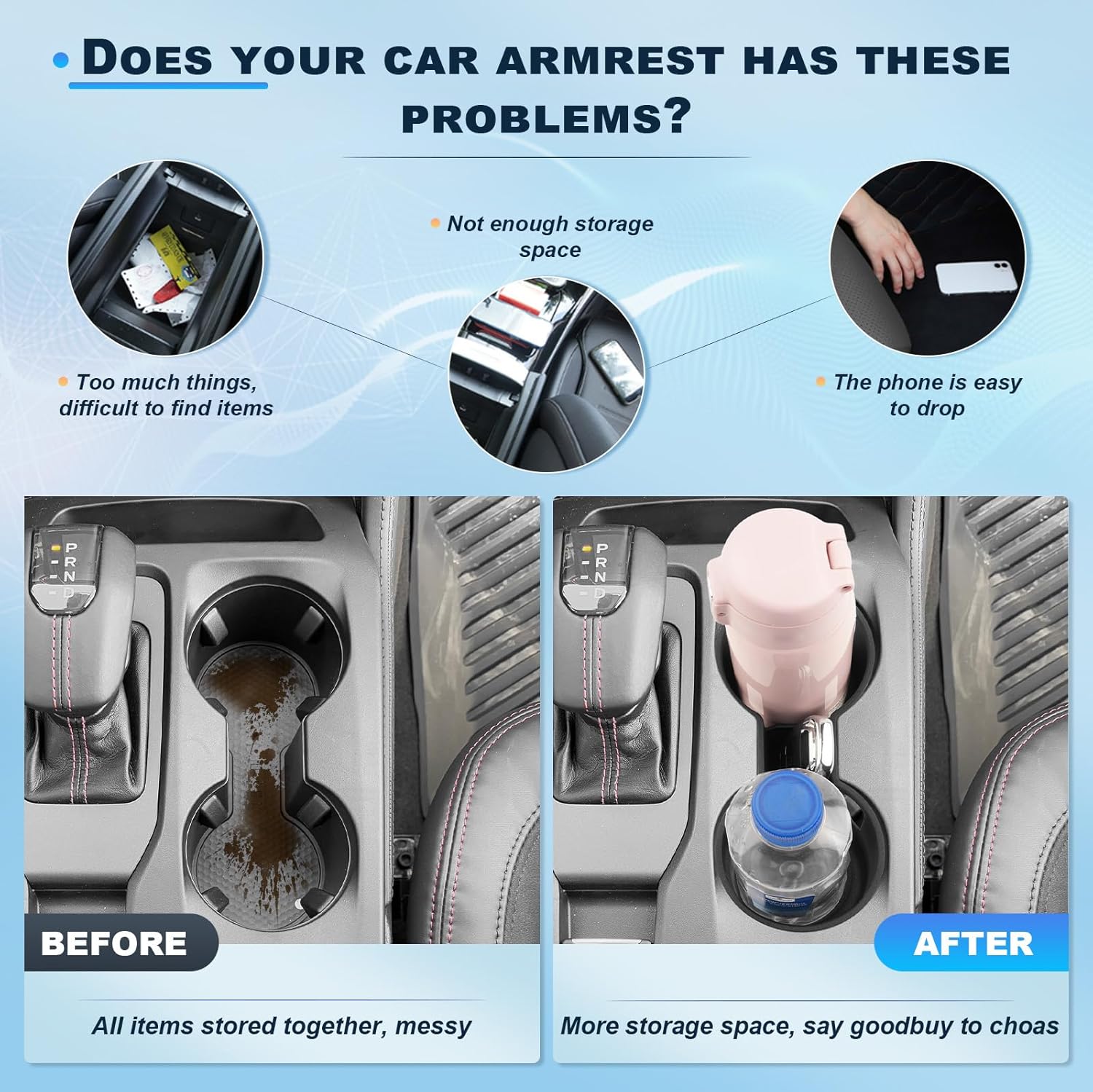 BIXUAN 2024-2026 Ranger Center Console Organizer for 2024 2025 2026 Ford Ranger Armrest Insert Tray+Console Cup Holder Middle Console Armrest Storage Box 2026 Ranger Accessories