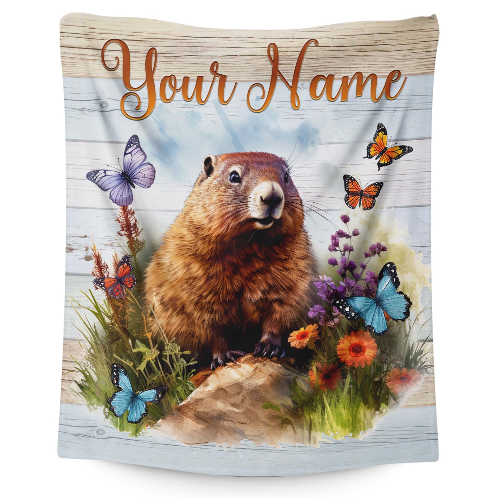 Custom Name Kids Throw Blankets - 60x50 Inches Throw Size Groundhog Stuff Blankets for Couch, Bed - Animal Themed Gifts for Teens, Women & Men -
