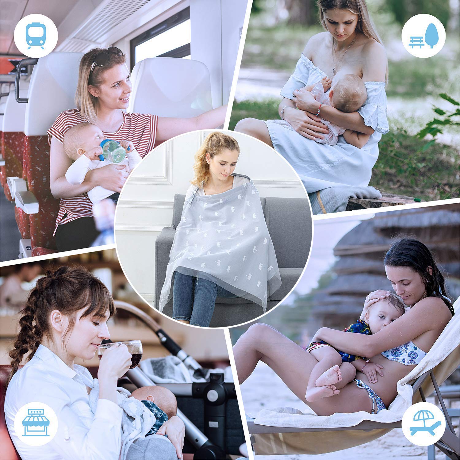 Fundas de lactancia para privacidad, funda para lactancia materna con hilo de malla de encaje transpirable, funda de lactancia 360 protección para lactancia materna para regalos de bebé mamá (gris)
