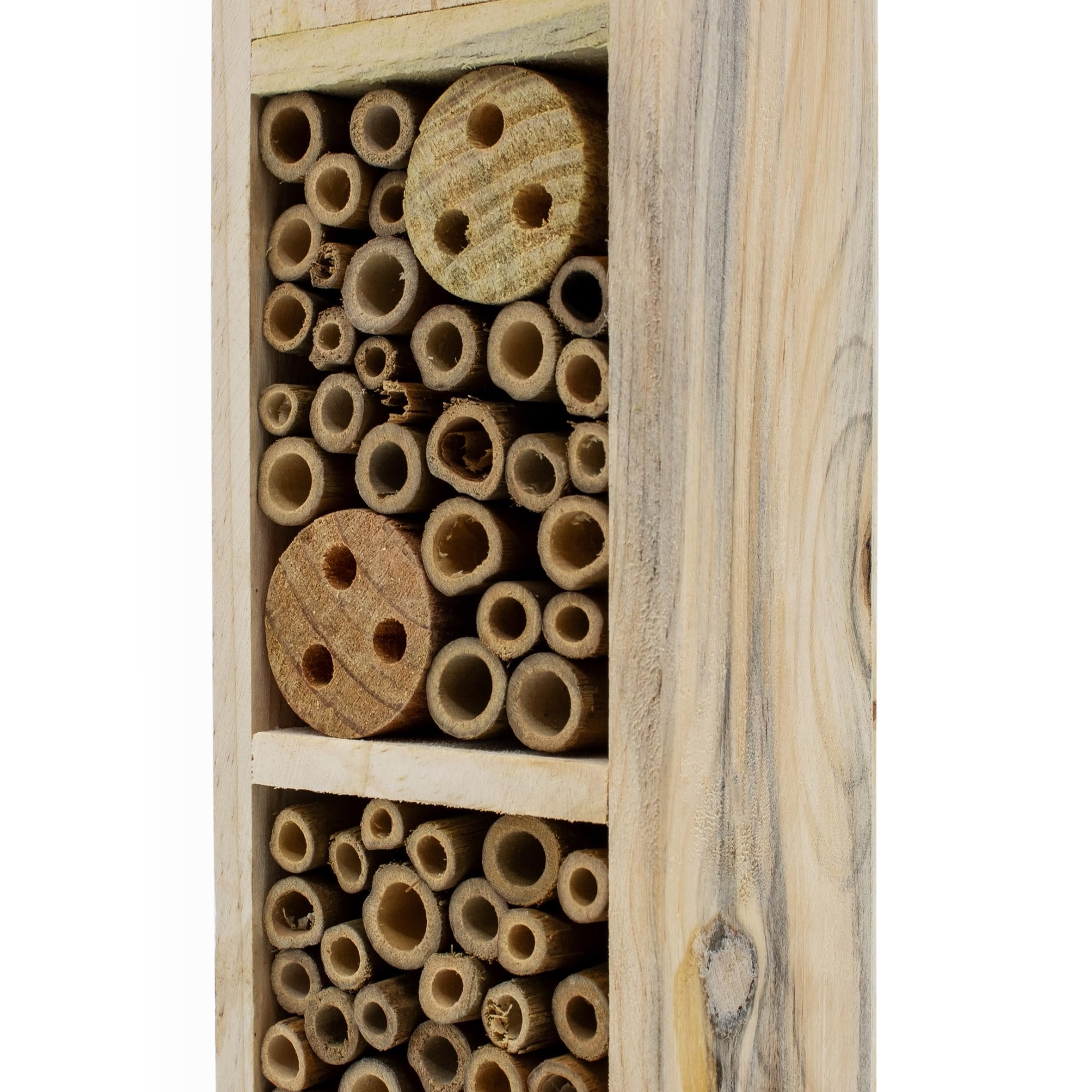 Hotel para insectos de madera con estaca – H 78 cm – Casa de insectos natural para colocar – Bienenhotel Hummelhaus Holzhaus Nisthilfe para abejas, abejas, crisopas, mariposa