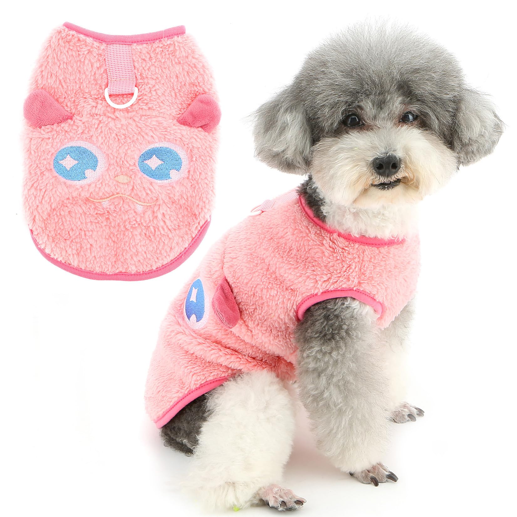 Zunea Cute Cartoon Dog Jacket Jumper for Small Dogs Winter Warm Fleece Puppy Vest Sweater Coat with Leash Ring Soft Pullover Cold Weather Chihuahua Clothes Pet Apparel Pink M