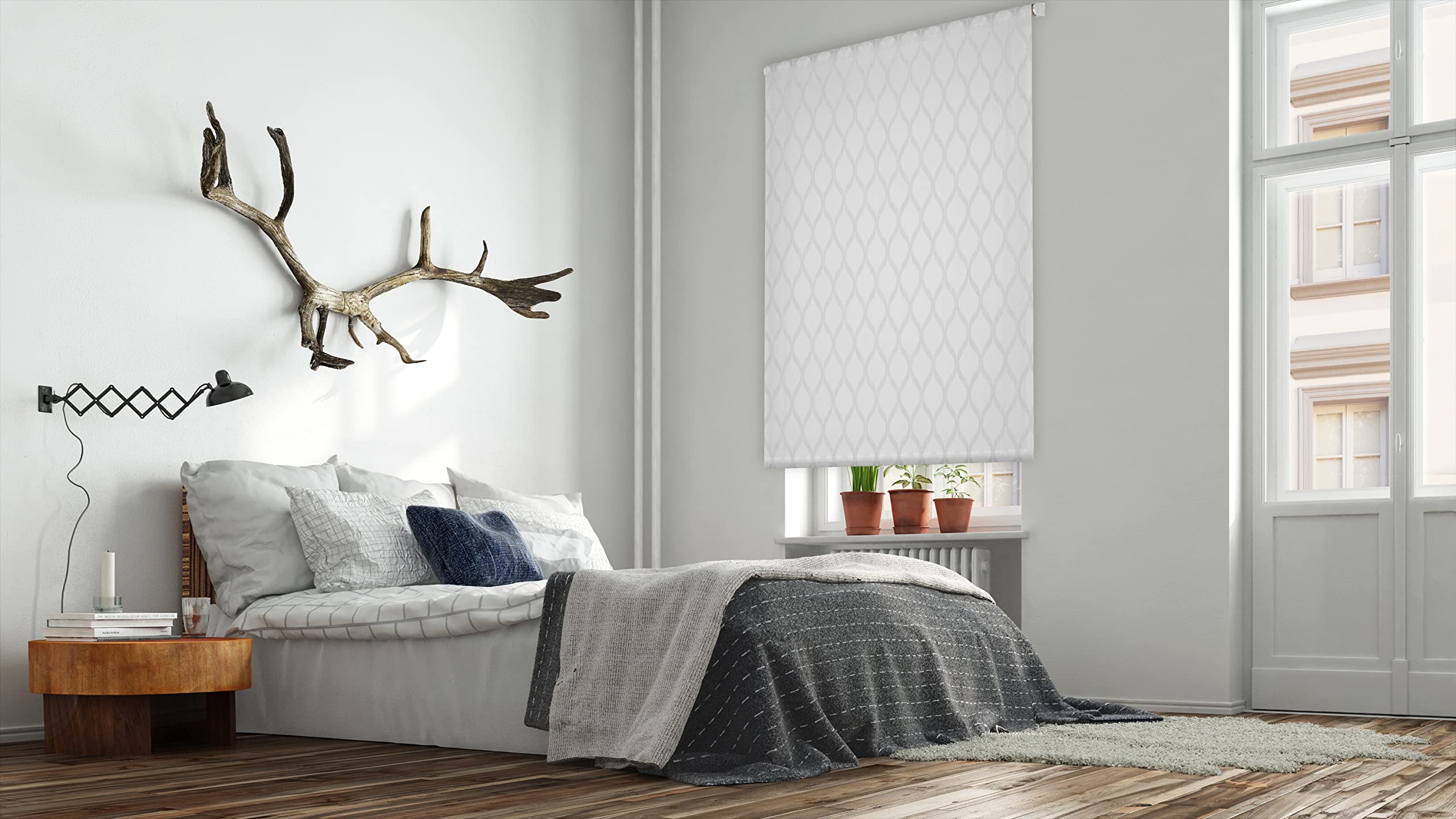 Estoralis | Davos | Store Enrouleur Moderne | Tissu Tamisant | Blanc/Gris | 120 x 255 cm. (Largeur/Hauteur) Taille du Tissu 117 x 250 cm. | Stores pour fenêtres et Portes