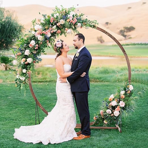 Giantex Wooden Wedding Arch for Ceremony, 7.4 FT Round Solid Wood Arbor for Wedding Backdrop Stand, Rustic Boho Wedding Decoration for Indoor Outdoor Birthday Proposal Party Garden Lawn Beach