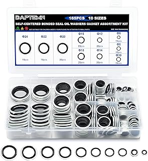 165PCS Bonded Sealing Washers, NBR Metric Zinc-Plated Steel Self-Centred Sealing Rubber Washers, Oil Drain Plug Gasket Seal Crush O-Ring Assortment Kit Set M6 M8 M10 M12 M14 M18 M20 M22 M24