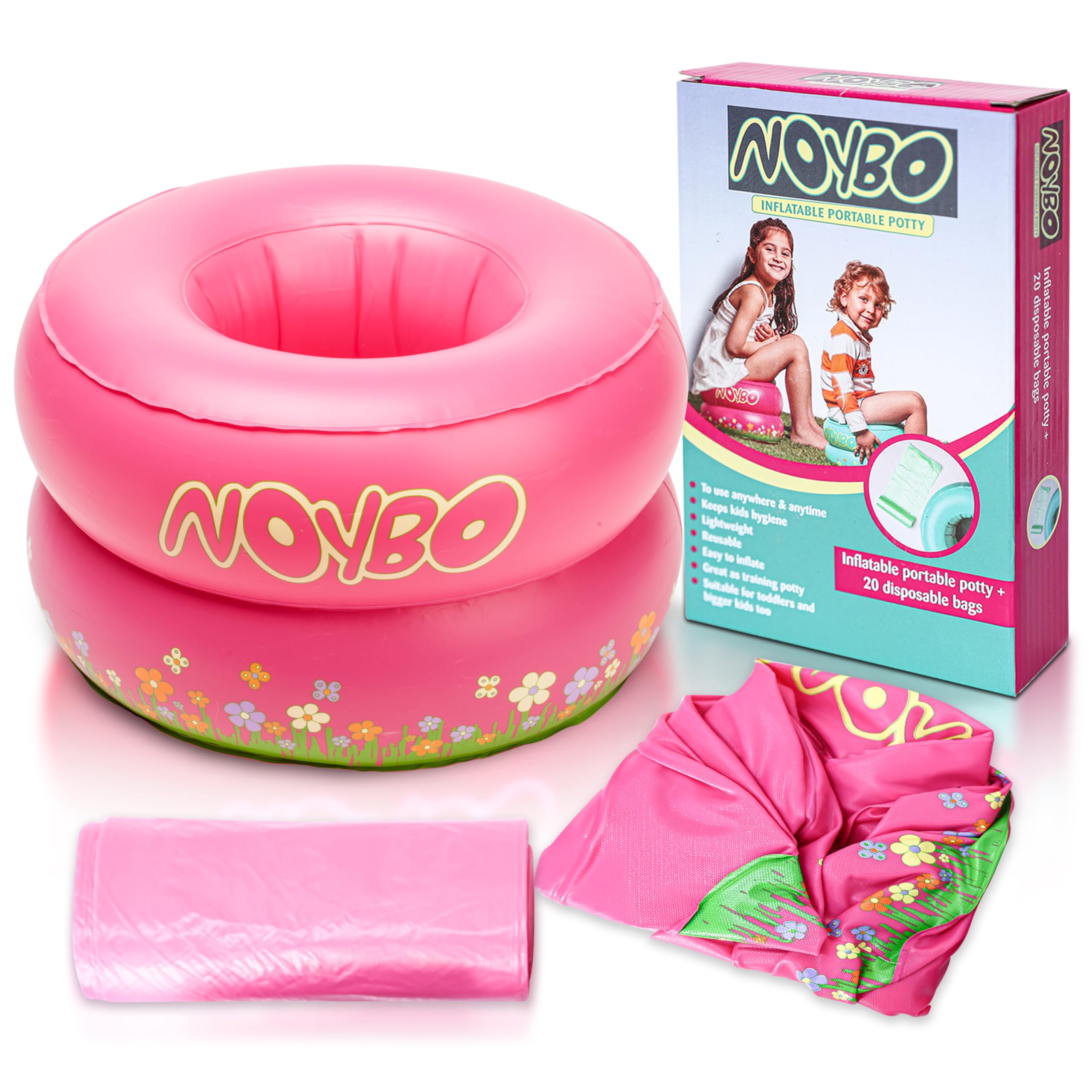 Noybo – Travel Potty Seat & Training Potty for Toddlers and Kids - Lightweight, Inflatable, Foldable and Easy to Go Out (Pink)