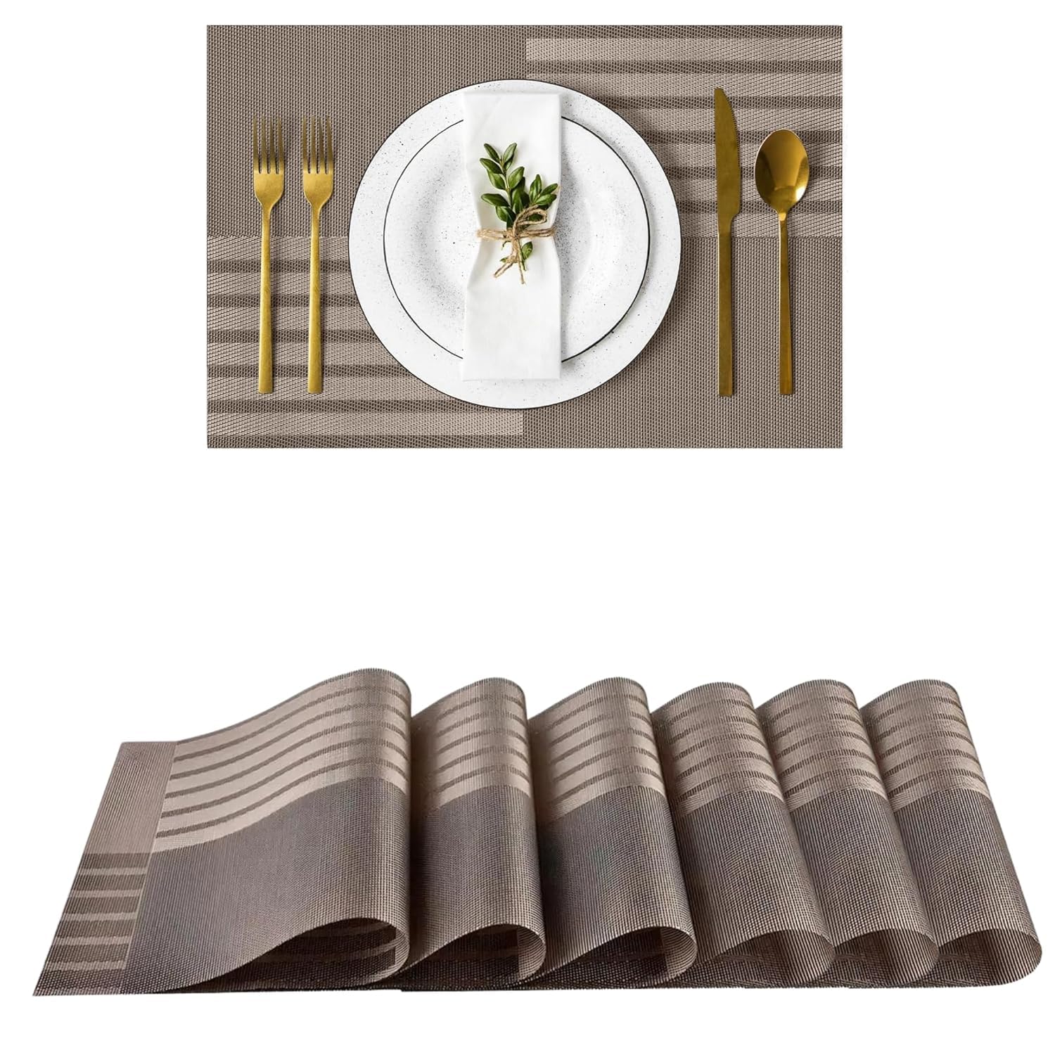 KONSSE Placemats Dining Table Place Mats | Placemats Table Mat PVC Material | Non-Slip Heat Resistant | Dining Tablemates Washable Anti-Skid | Size 45 x 30cm (6 PCS Square Gold) — Amazon image 19