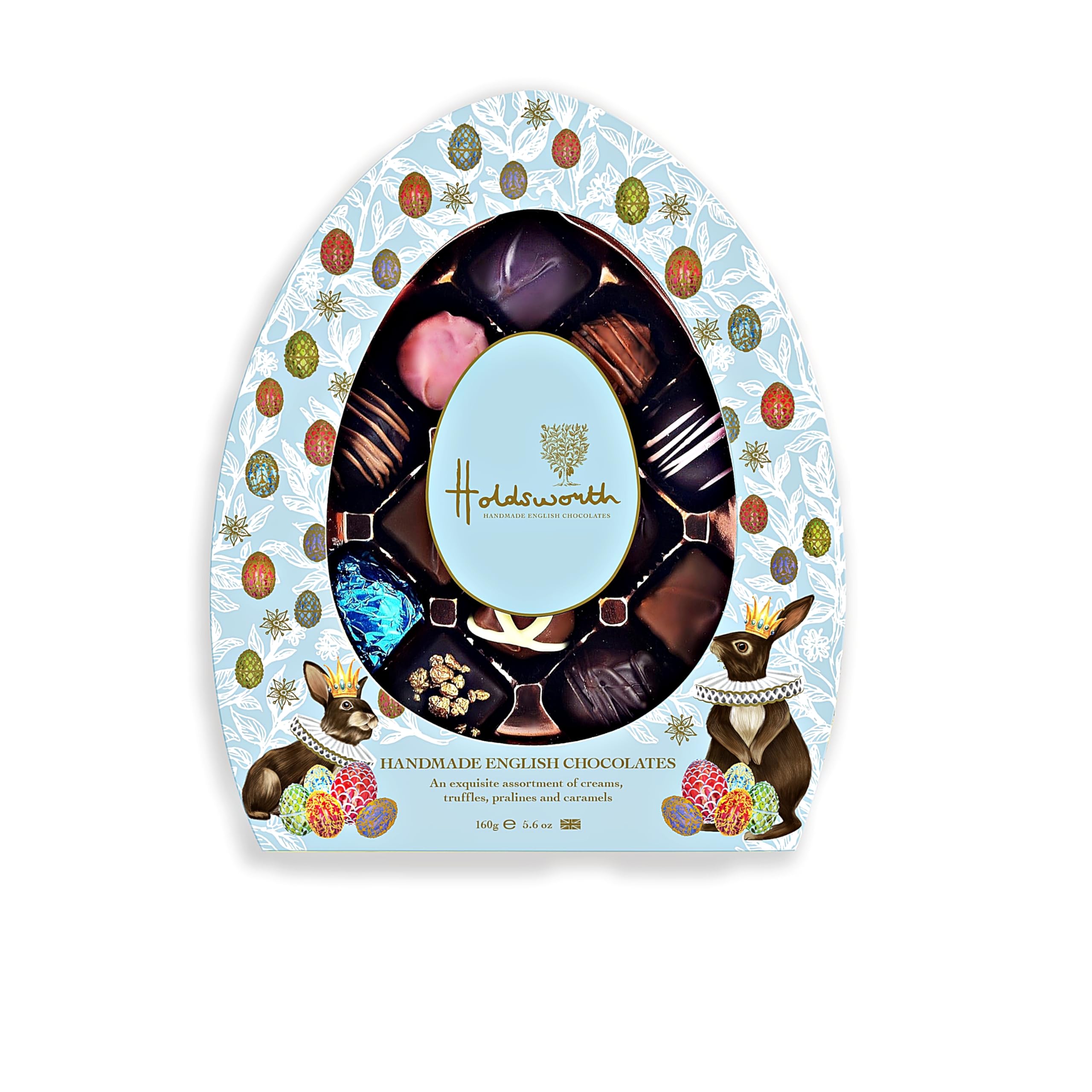 Holdsworth Chocolates Gift Box - Easter Chocolate Egg Shaped Gift Box 160g. Vegetarian Easter Hamper of Luxury Chocolates, Pralines & Truffles Covered in Milk & Dark Chocolate.