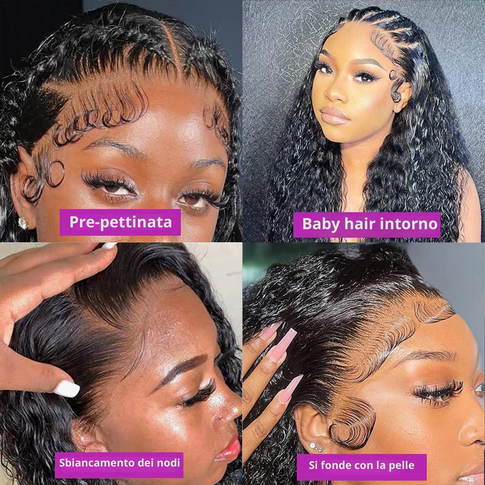 Parrucca Donna Ricci 13 x 4 cm Lace Front Wigs Human Hair for Black Women Pre Plucked With Baby Hair Capelli Veri umani Brasiliani Parrucca Donna Reali Nero Naturale 12 Pollici
