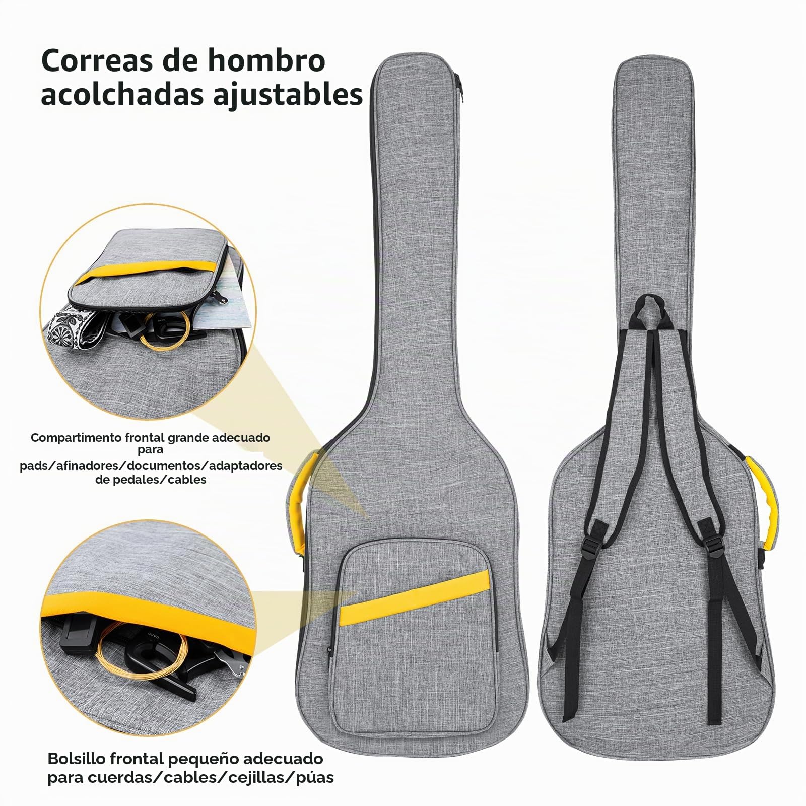 Funda acolchada para bajo eléctrico de 0.4 pulgadas, impermeable, para bajo eléctrico, funda acolchada suave para bajo eléctrico, color gris, Gray, Bass Guitar Bag-Gray, moda