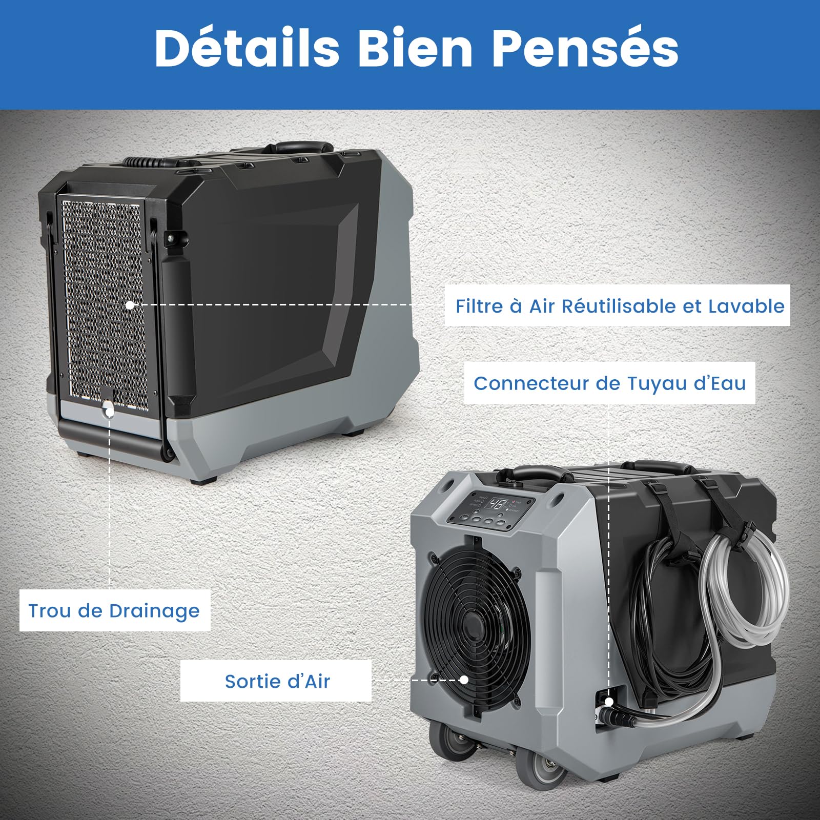 GOPLUS Déshumidificateur d'air 85 L/jour, 350m³/h, Déshumidificateur Professionnel avec Dégivrage Automatique, Minuterie 24H, Tuyau de drainage & Pompe, pour Commerciale ou Industrielle (Noir)