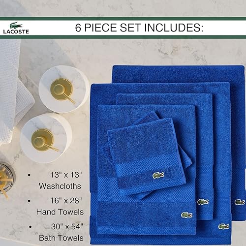 Miniatura 2 de Juego de 6 toallas de Lacoste Heritage Supima Cotton, 2 toallas de baño, 2 toallas de mano, 2 toallitas, azul surf  Altamente absorbente y de secado