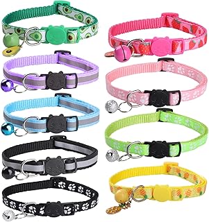 Bigqin Pack of 9 Cat Collars, Reflective Cat Collars with Safety Clasp and Bell, Adjustable Collar Cat from 19 to 32 cm product image