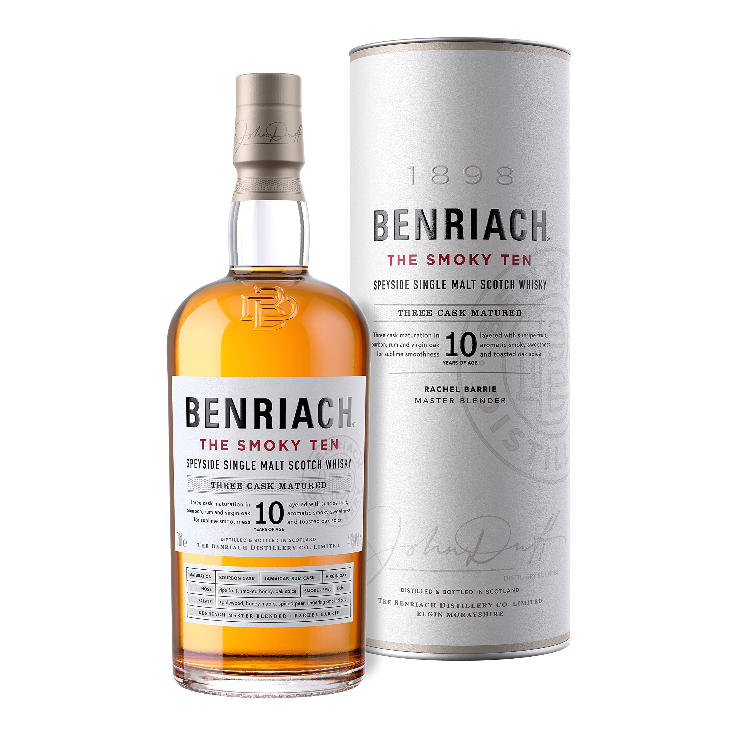 BENRIACH The Smoky 10 - Premium Single Malt Whisky - Inklusive Geschenkverpackung - Geräuchertes Apfelholz, Ahornhonig und gewürzte Birne - 0.7L/46% Vol.