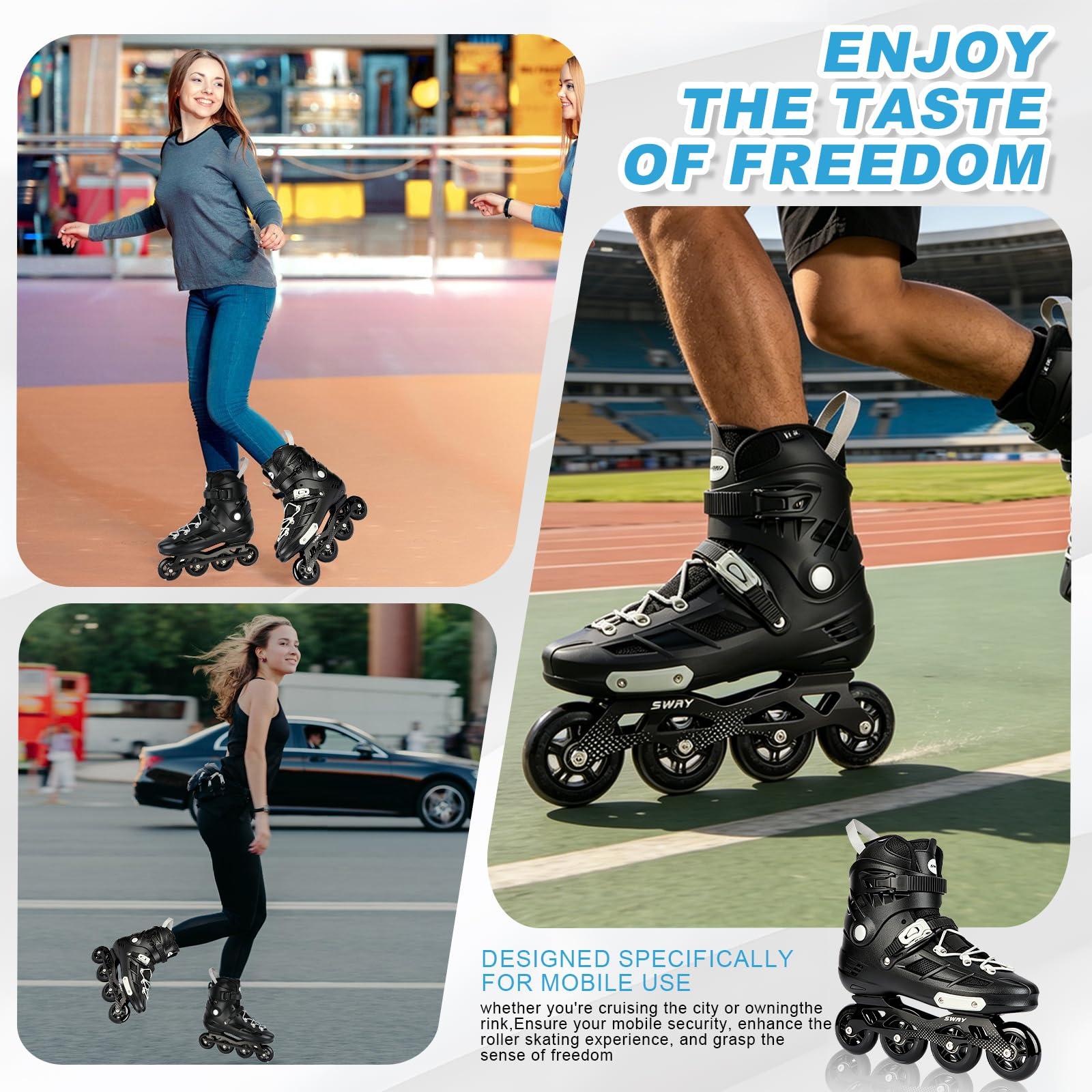 Inline Skates für Damen und Herren, Professional Fitness Inliner Skates mit ABEC-7 Kugellager, 84A PU-Rollen, Atmungsaktives Waschbares Innenfutter