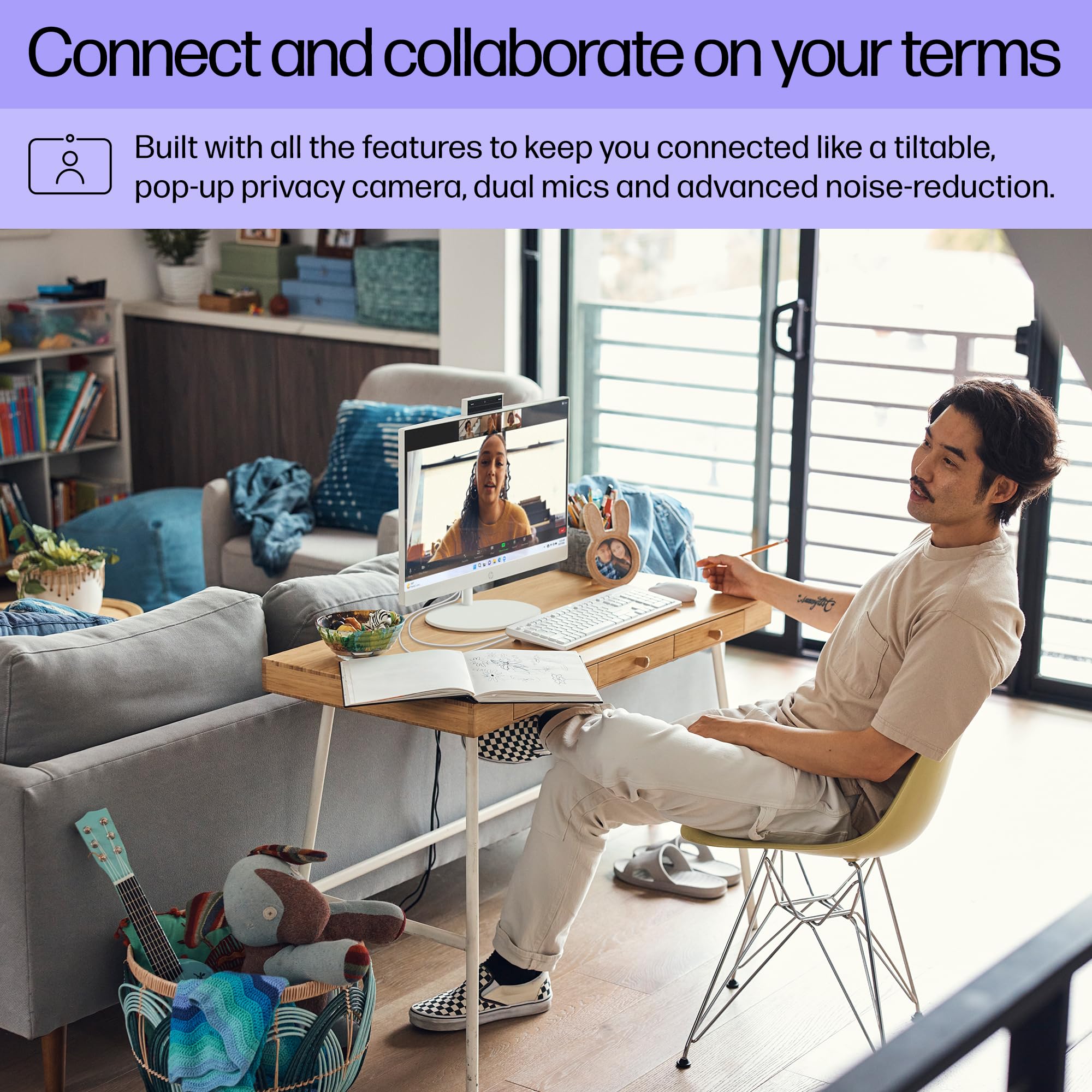 HP 24 inch All-in-One Desktop PC, FHD Display, AMD Ryzen 5 7520U, 8 GB RAM, 256 GB SSD, AMD Radeon Graphics, Windows 11 Home, 24-cr0002 (2024)