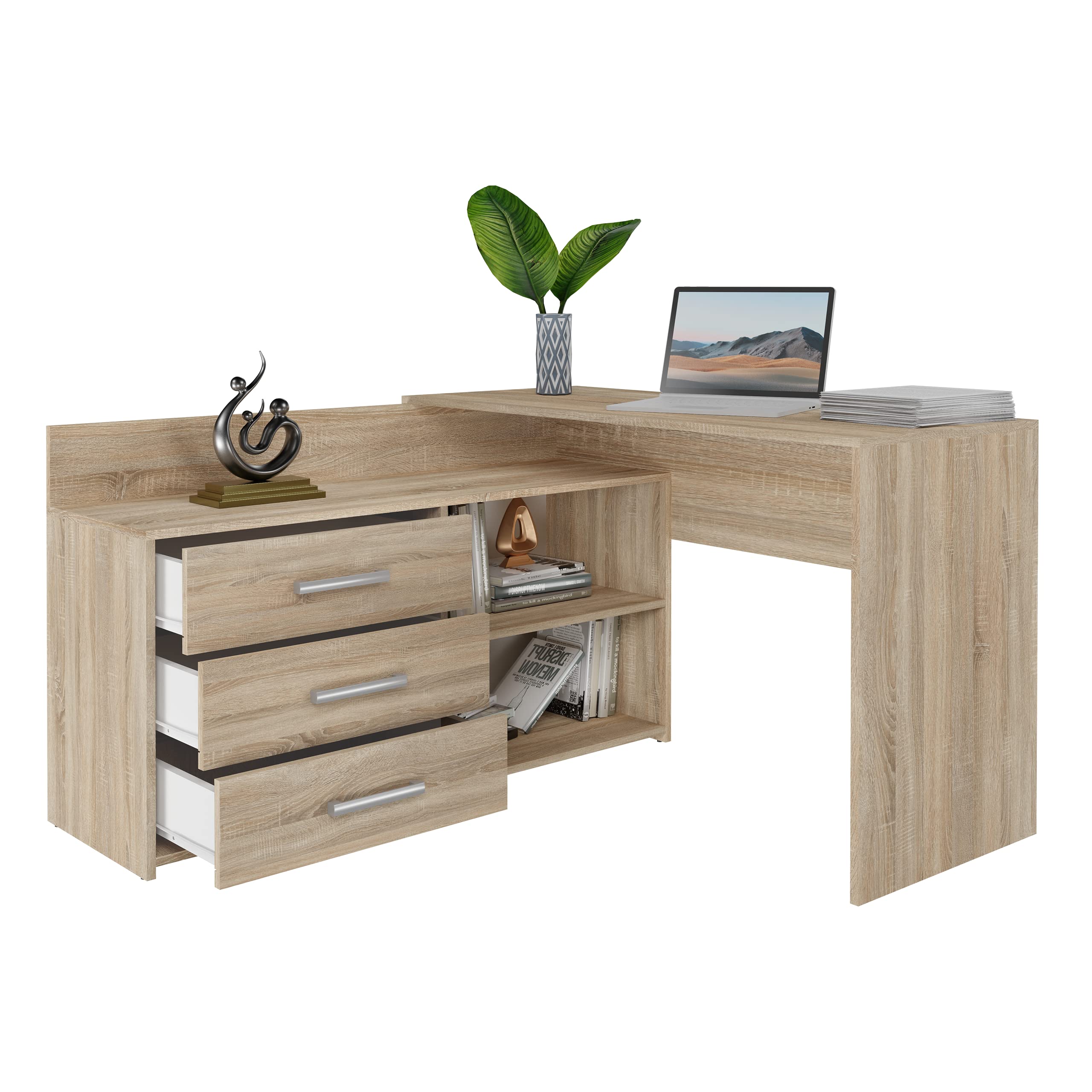 CDF Schreibtisch DANY 120x50x76 cm – Eckschreibtisch mit 3 Schubladen, modern & funktional, in Eiche Sonoma, stabil & pflegeleicht, ideal für Kinderzimmer oder Homeoffice